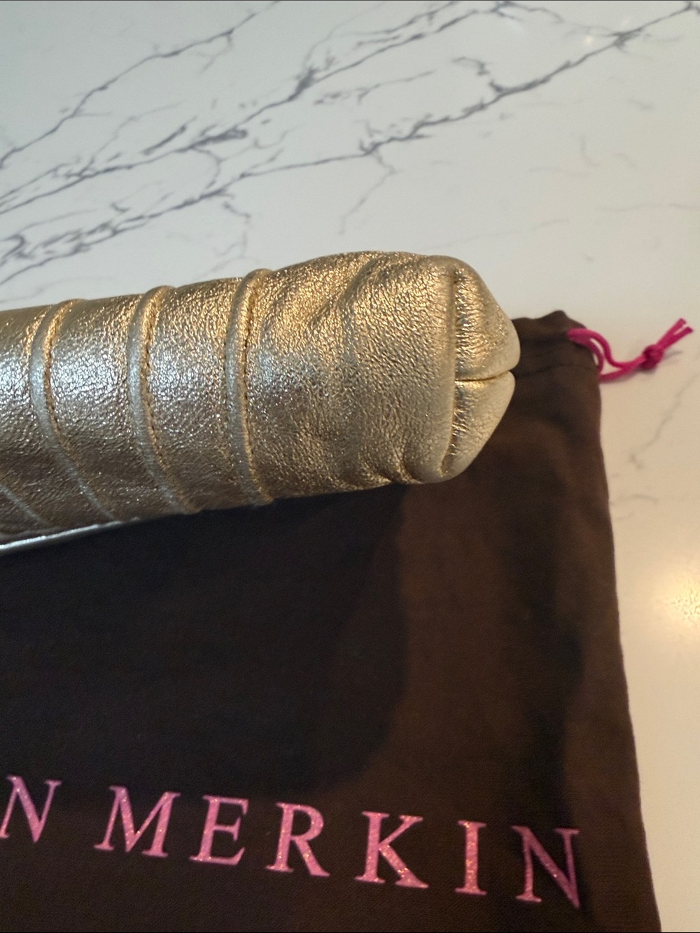 Vintage Lauren Merkin "Eve" convertible leather clutch in champagne gold - Picture 8 of 9